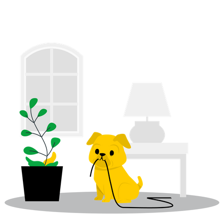 Cachorro sentado perto de vaso de flores  Ilustração