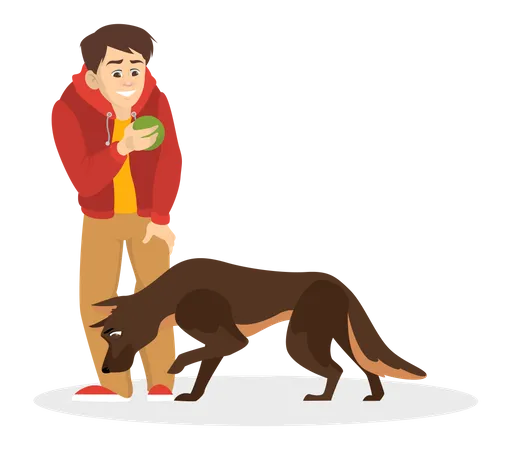 Menino treinando cachorro  Ilustração