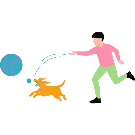 Menino treinando cachorro  Ilustração