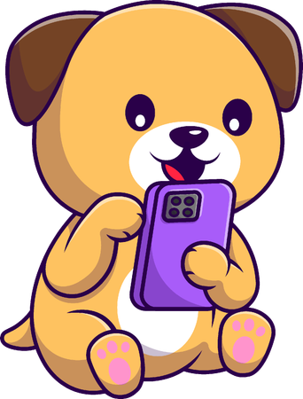 Cachorro usando telefone  Ilustração