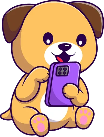 Cachorro usando telefone  Ilustração