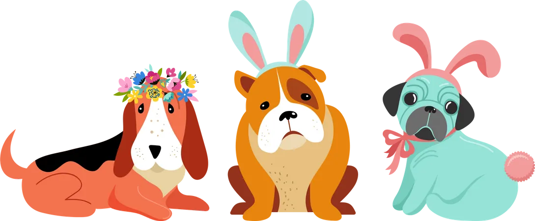 Cachorros fantasiados de coelho  Ilustração