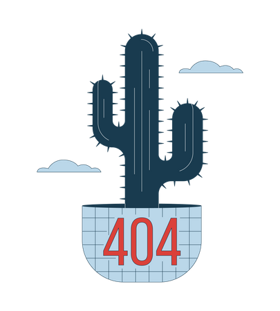 Mensagem flash de cacto nas nuvens 404  Ilustração