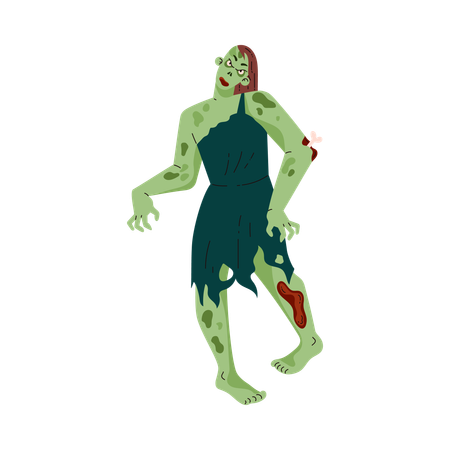 Cadavre effrayant d'une femme zombie  Illustration