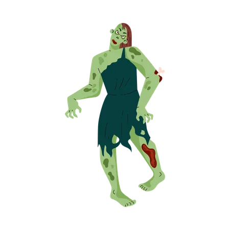 Cadavre effrayant d'une femme zombie  Illustration