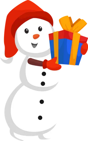 Bonhomme de neige de noël tenant un cadeau  Illustration