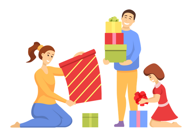 Ouverture des cadeaux de Noël  Illustration