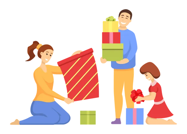 Ouverture des cadeaux de Noël  Illustration