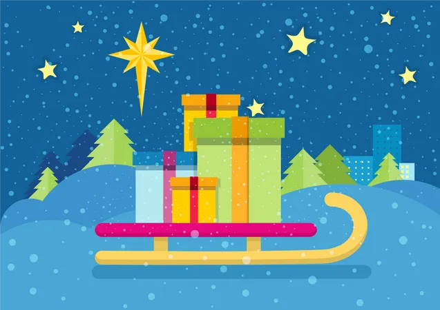 Cadeaux de Noël sur luge  Illustration