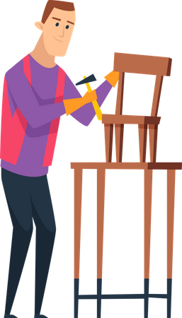 Carpinteiro fazendo cadeira  Ilustração