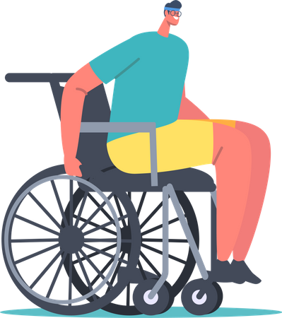 Homem com deficiência andando em cadeira de rodas  Ilustração