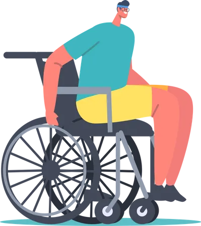 Homem com deficiência andando em cadeira de rodas  Ilustração