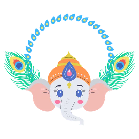 Cadre Ganesh avec plume de paon  Illustration