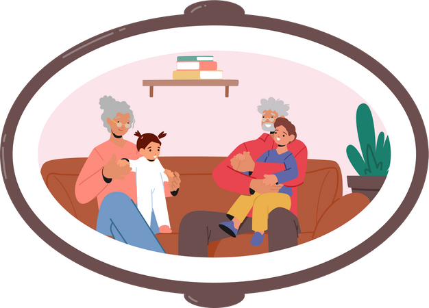 Cadre photo de famille avec grands-parents  Illustration
