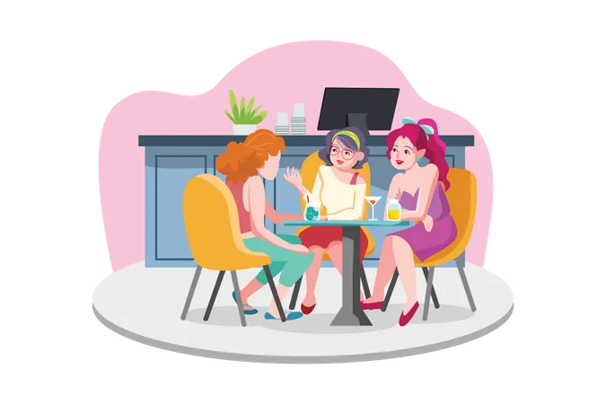 Café entre amis sur les tables  Illustration