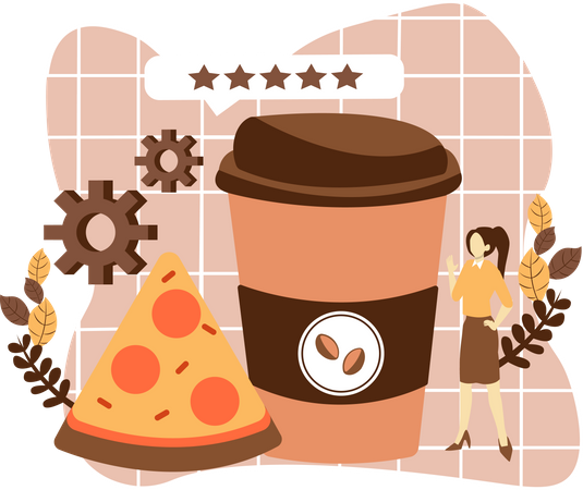 Café avec pizza  Illustration