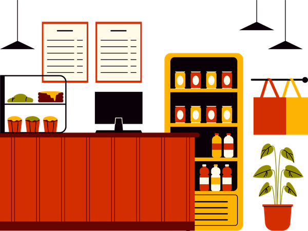 Café Boulangerie avec produits de boulangerie  Ilustración