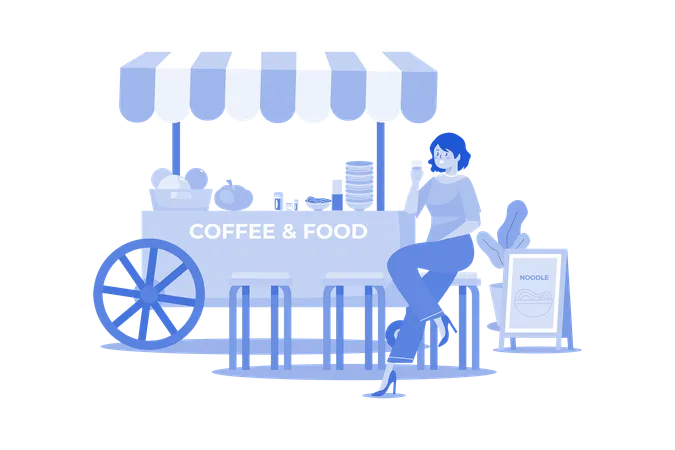 Concepto De Ilustracion De Street Food Cafe Sobre Un Fondo Blanco Ilustración
