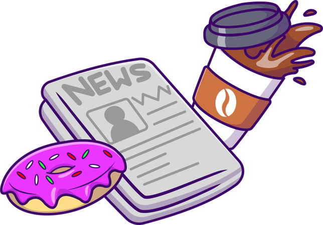 Donut de café e jornal  Ilustração