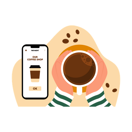 Pagamento de café via pagamento móvel  Ilustração