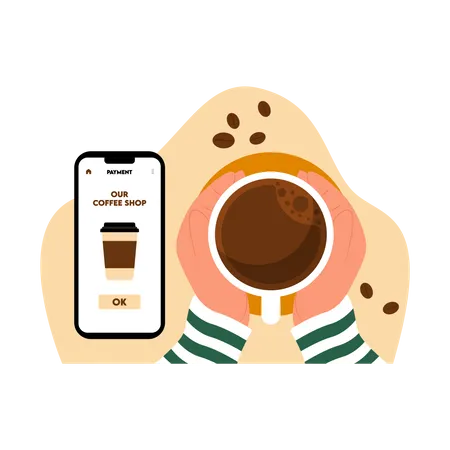 Paiement du café via paiement mobile  Illustration