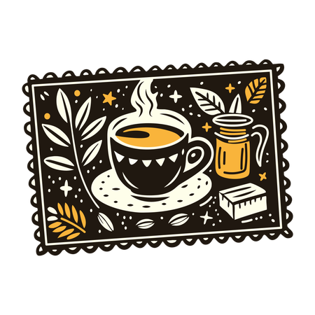 Cartão postal de café  Ilustração