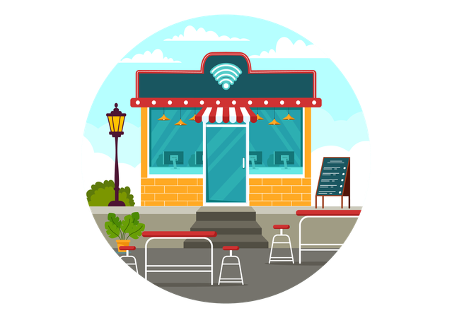 Cafe provides internet access  イラスト
