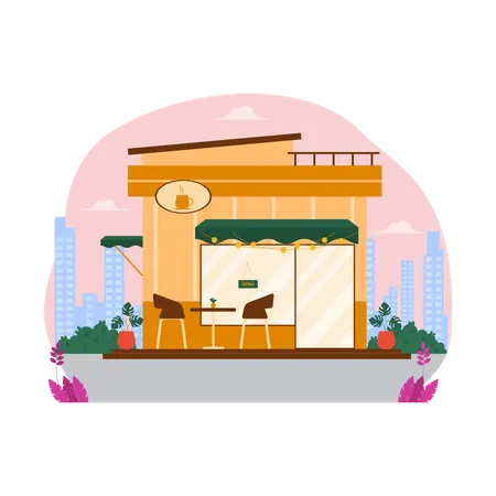 Café-restaurant à l'extérieur  Illustration