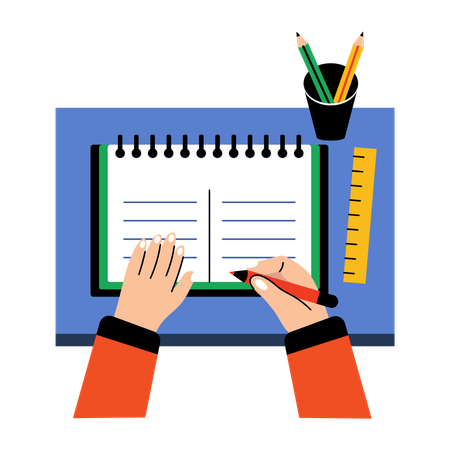 L'élève écrit dans un cahier de mathématiques  Illustration