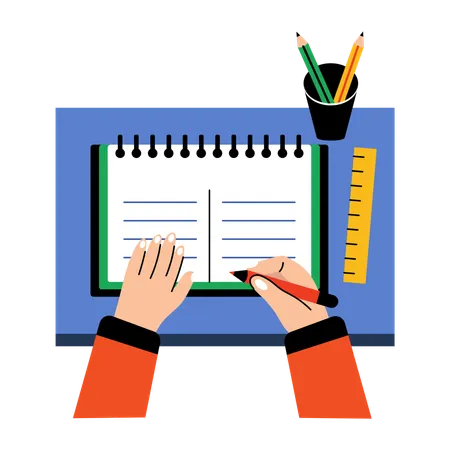 L'élève écrit dans un cahier de mathématiques  Illustration