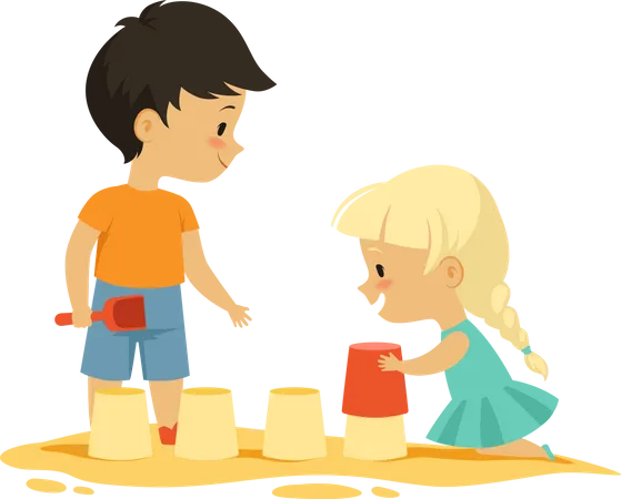 Crianças brincando na caixa de areia  Ilustração
