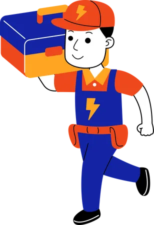 Eletricista masculino carregando caixa de ferramentas  Ilustração