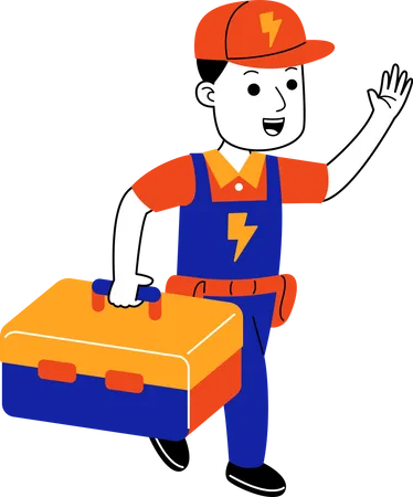 Eletricista masculino carregando caixa de ferramentas  Ilustração