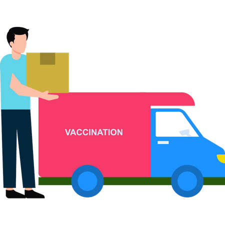 Menino entregando caixa de vacinação  Ilustração