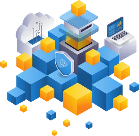 Cuadro abstracto de tecnología de análisis de servidores de seguridad  Ilustración