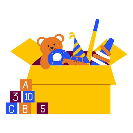 Caja con juguetes  Ilustración