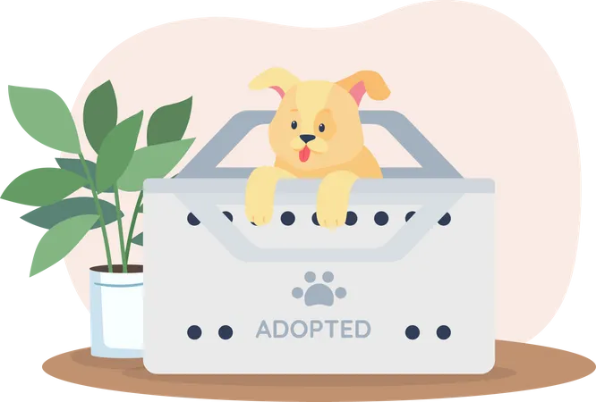 Perro en caja de adopción  Ilustración