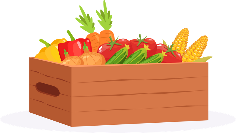 Caja de verduras frescas  Ilustración