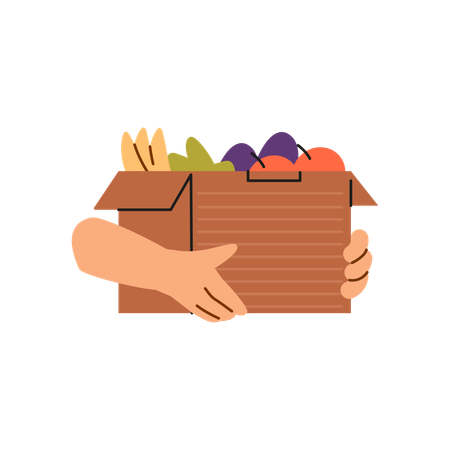 Caja para compartir alimentos llena de diversas frutas y verduras.  Ilustración