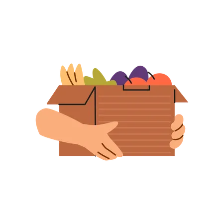 Caja para compartir alimentos llena de diversas frutas y verduras.  Ilustración