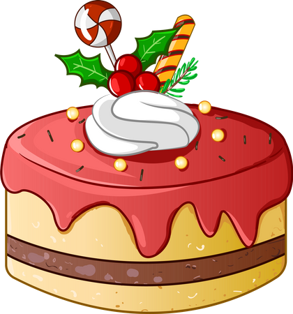Cake Christmas with candy and holly leaves  Illustration