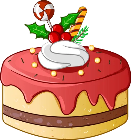 Cake Christmas with candy and holly leaves  Illustration