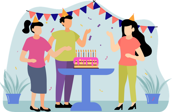 Cake cutting at birthday party  Illustration