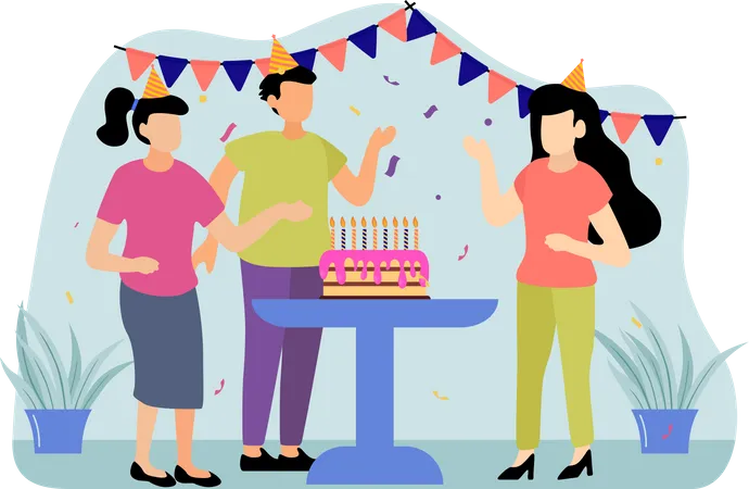 Cake cutting at birthday party  Illustration