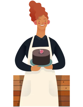 Cake Shop Owner holding cake  Illustration