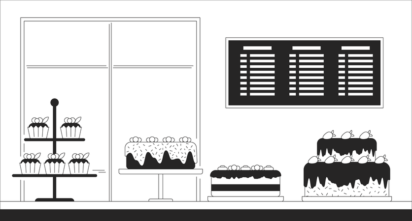 Cakes on bakery shop  Illustration