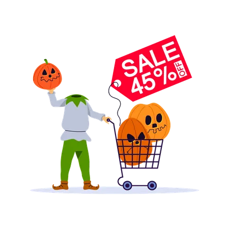 Calabaza aterradora haciendo compras de Halloween  Ilustración