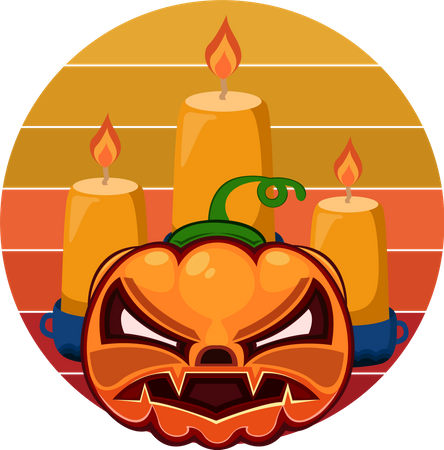 Calabaza de halloween y vela  Ilustración