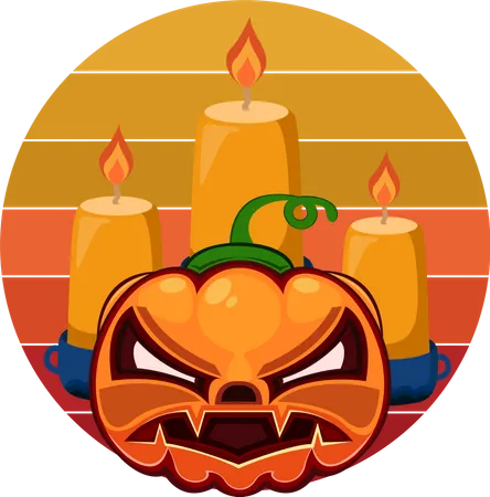 Calabaza de halloween y vela  Ilustración