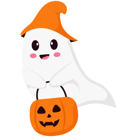 Calabaza fantasma que lleva caramelos  Ilustración